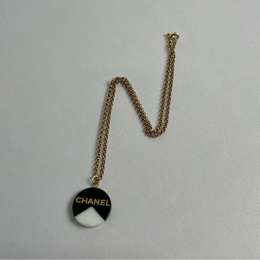 Chanel Black White Resin Pendant Necklace